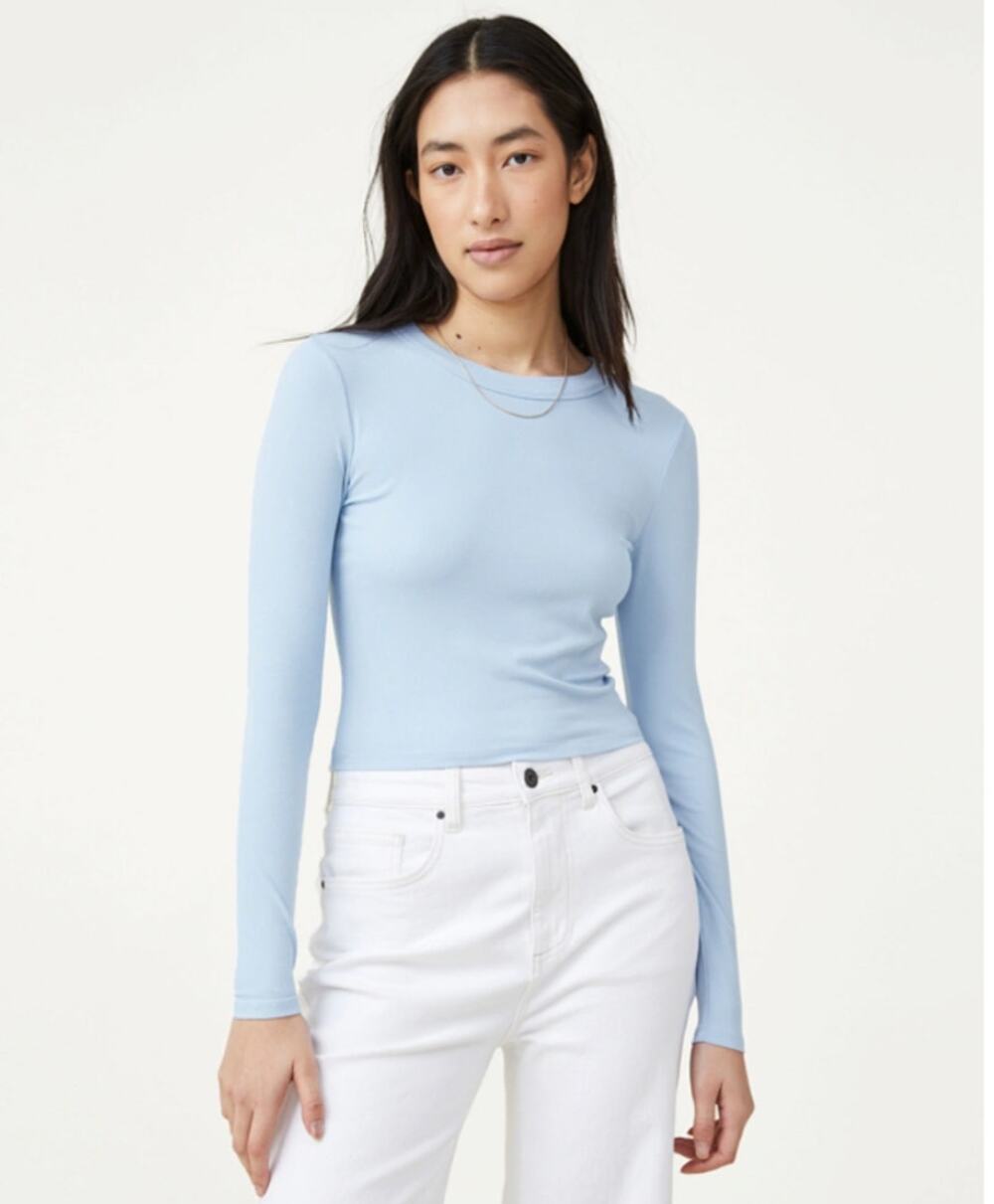 Cotton on Body Womens Top XS Blue Seamless Open Back Long Sleeve Rib Crop NWT